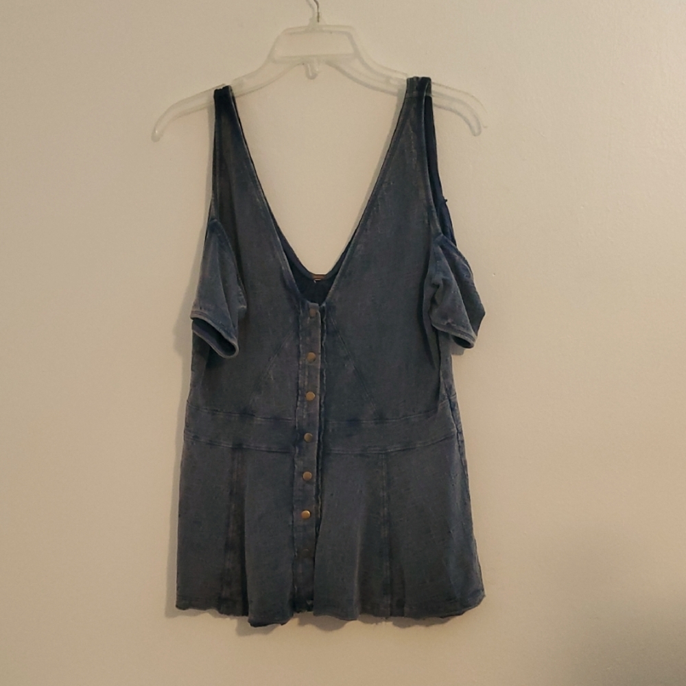 **Free People Stretch Cotton Cold Shoulder Denim Peplum Top